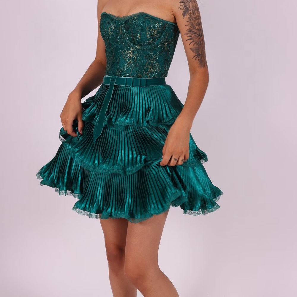 Vintage Betsey Johnson Emerald Green Ruffle Mini Dress